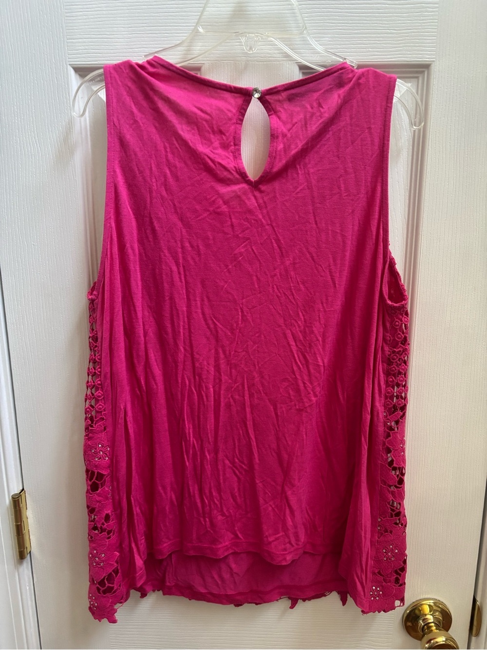 INC Sleeveless Fuchsia Crochet Lace Tank Top w/ Rhinestones, Size Lp, NWOT - Picture 5 of 6